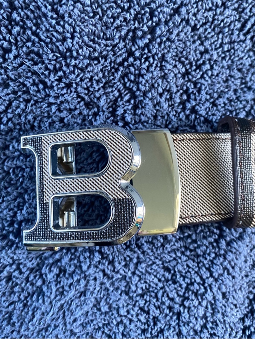 Burberry Belt Tan and Black with Silver Buckle 120cm New in Box